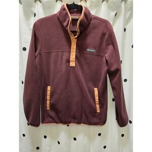 Columbia burgundy fleece 1/4 snap pullover jacket orange trim pockets large